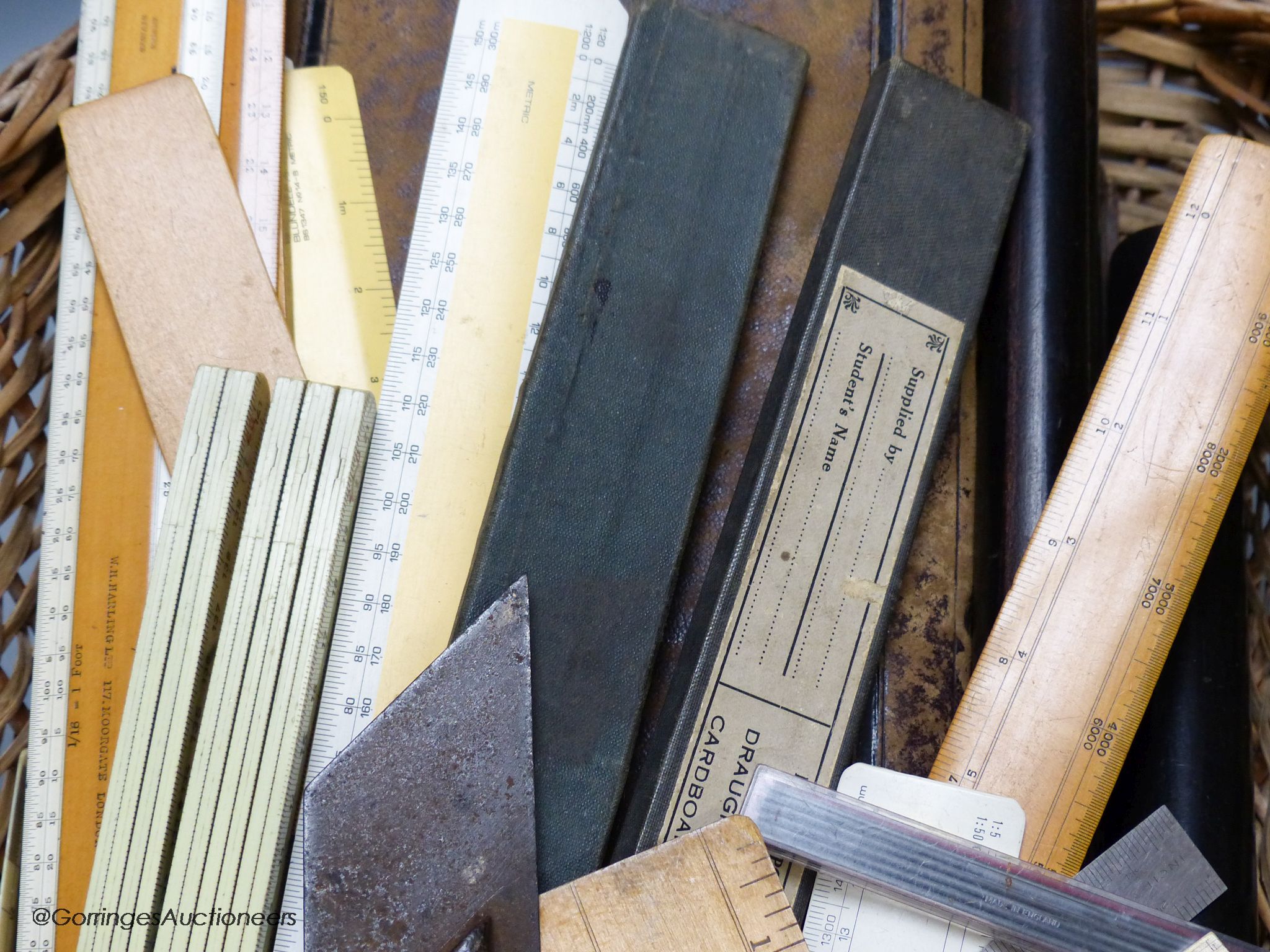 A group of draughtsman's instruments, rules, etc. including Stanley, etc.